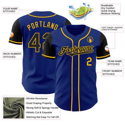Custom Royal Black-Gold Authentic Two Tone Baseball Jersey