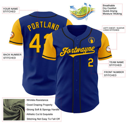 Custom Royal Gold-Black Authentic Two Tone Baseball Jersey