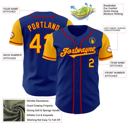 Custom Royal Gold-Red Authentic Two Tone Baseball Jersey
