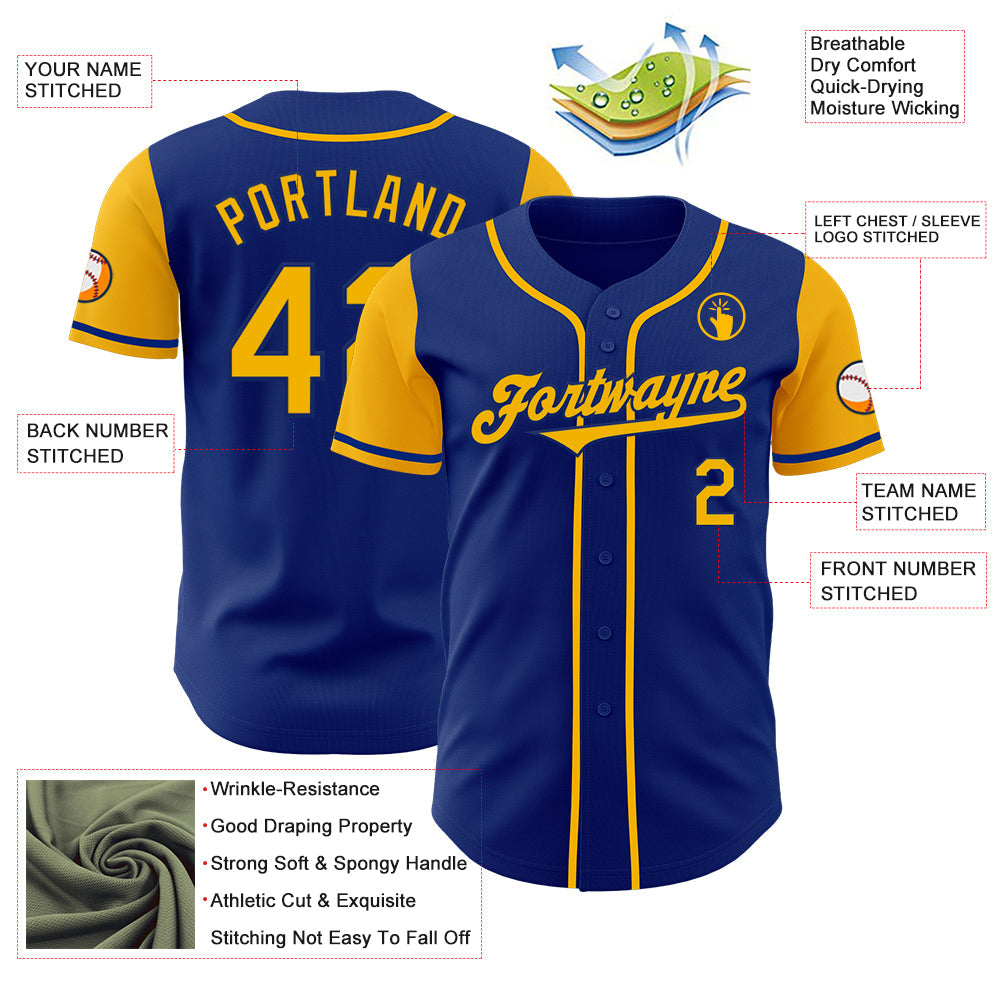 Custom Royal Gold Authentic Two Tone Baseball Jersey