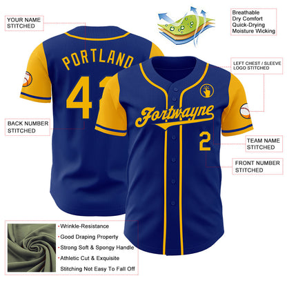 Custom Royal Gold Authentic Two Tone Baseball Jersey