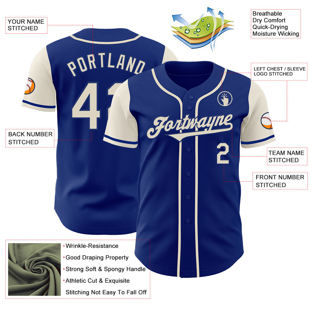 Custom Royal Cream Authentic Two Tone Baseball Jersey