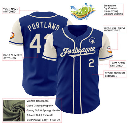 Custom Royal Cream Authentic Two Tone Baseball Jersey
