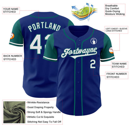 Custom Royal White-Teal Authentic Two Tone Baseball Jersey