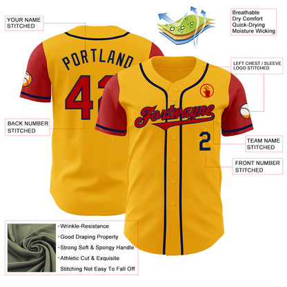 Custom Gold Red-Navy Authentic Two Tone Baseball Jersey