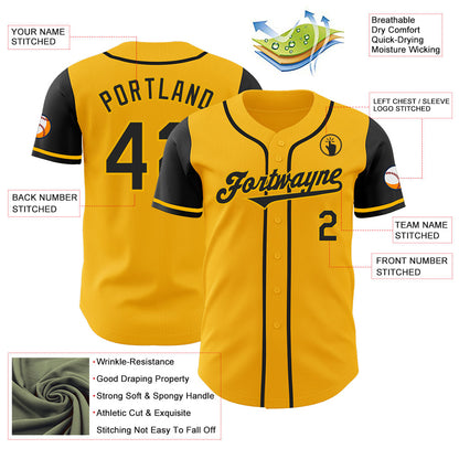 Custom Gold Black Authentic Two Tone Baseball Jersey