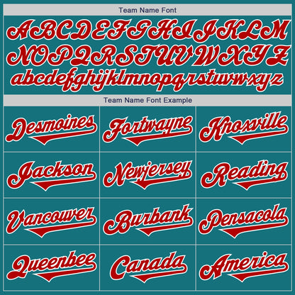 Custom Teal Red-White Authentic Two Tone Baseball Jersey