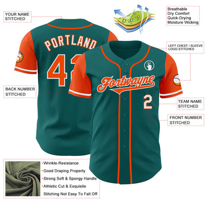 Custom Teal Orange-White Authentic Two Tone Baseball Jersey
