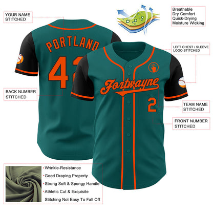 Custom Teal Orange-Black Authentic Two Tone Baseball Jersey