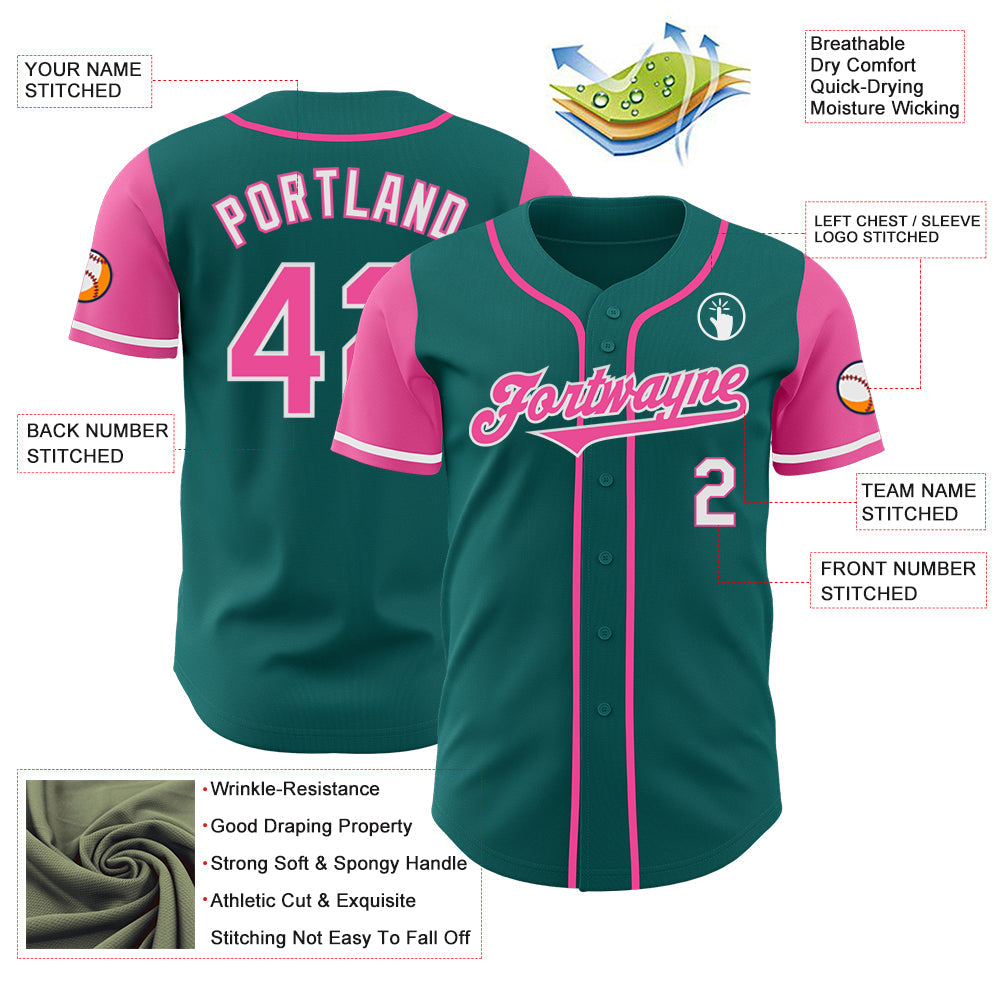 Custom Teal Pink-White Authentic Two Tone Baseball Jersey