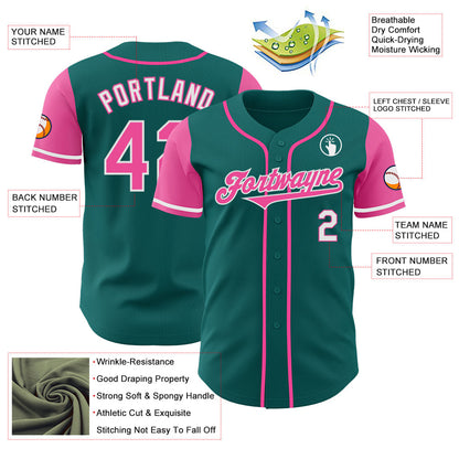 Custom Teal Pink-White Authentic Two Tone Baseball Jersey
