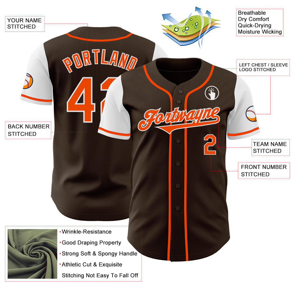 Custom Brown Orange-White Authentic Two Tone Baseball Jersey