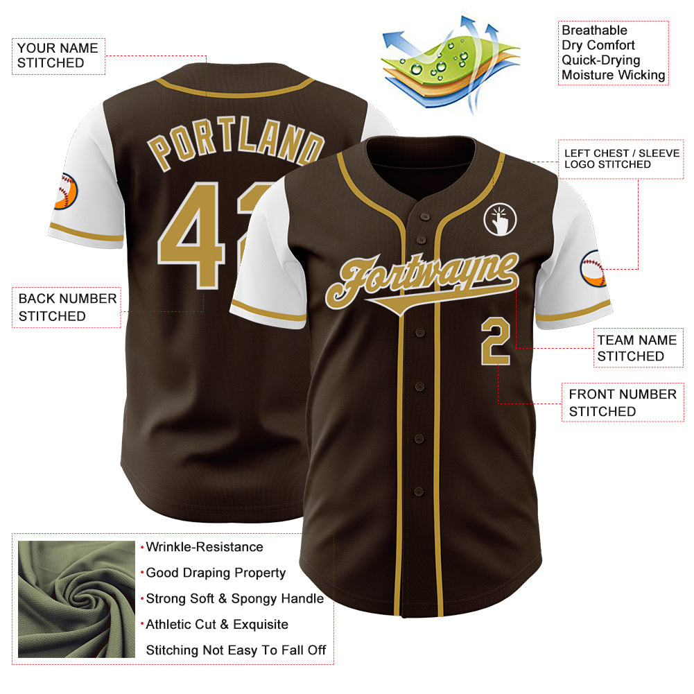 Custom Brown Old Gold-White Authentic Two Tone Baseball Jersey