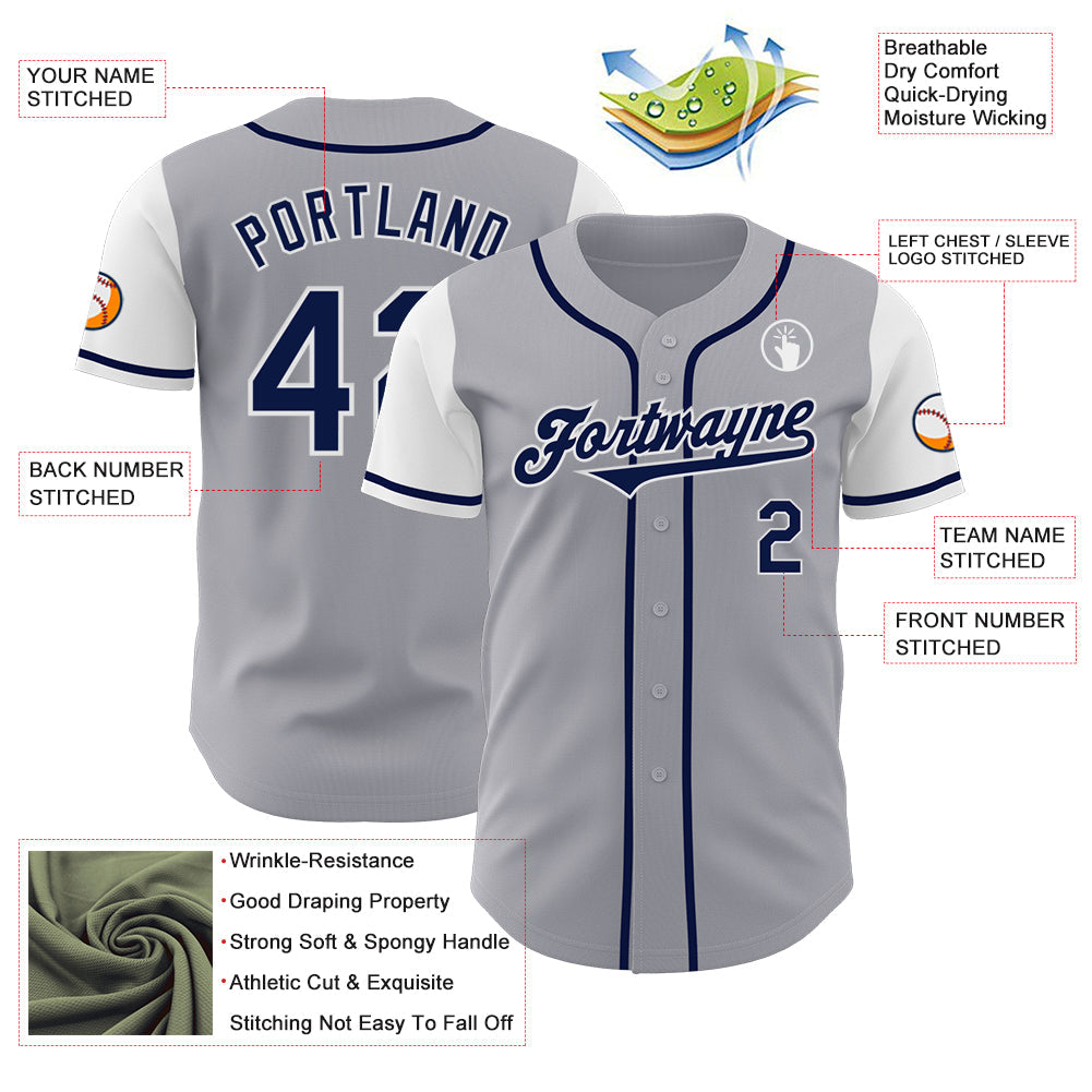 Custom Gray Navy-White Authentic Two Tone Baseball Jersey