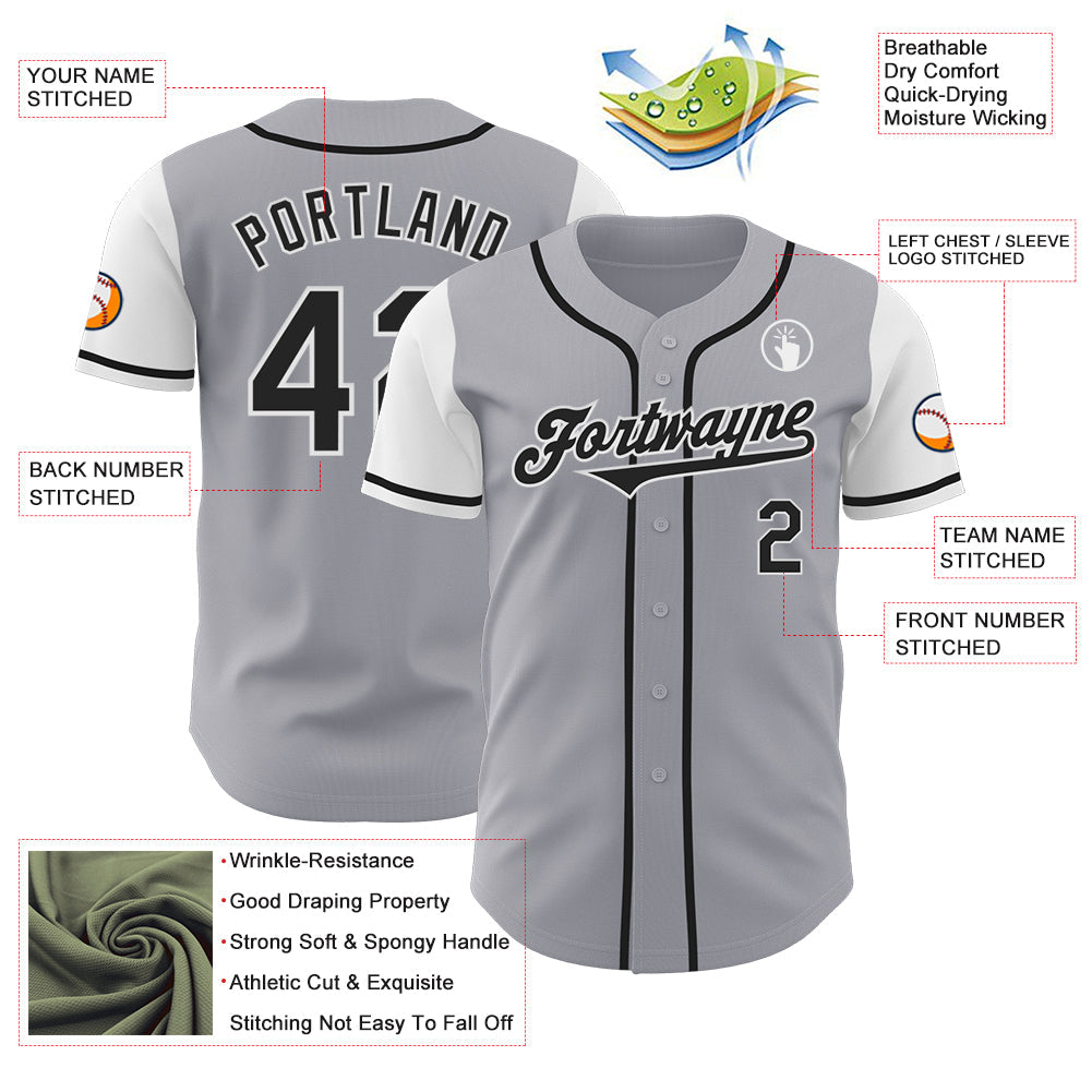 Custom Gray Black-White Authentic Two Tone Baseball Jersey