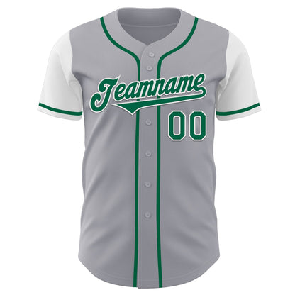 Custom Gray Kelly Green-White Authentic Two Tone Baseball Jersey