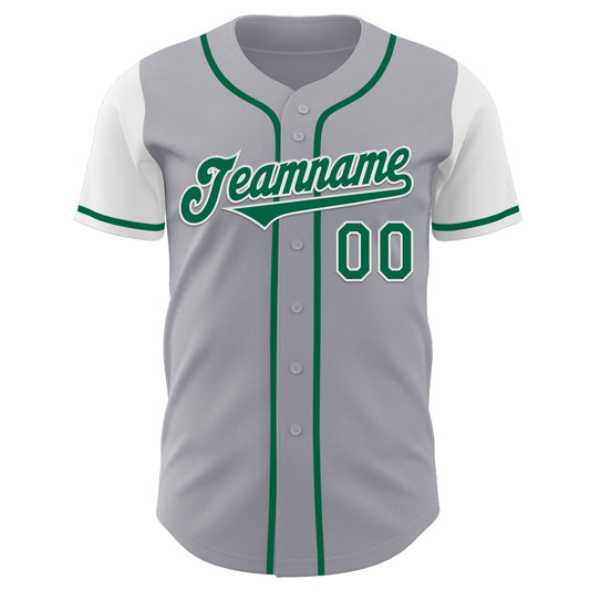 Custom Gray Kelly Green-White Authentic Two Tone Baseball Jersey