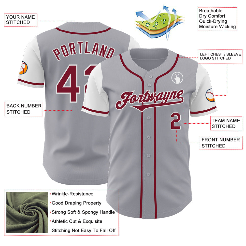 Custom Gray Crimson-White Authentic Two Tone Baseball Jersey