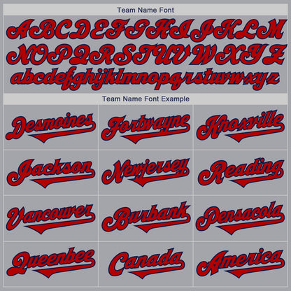 Custom Gray Red-Navy Authentic Two Tone Baseball Jersey