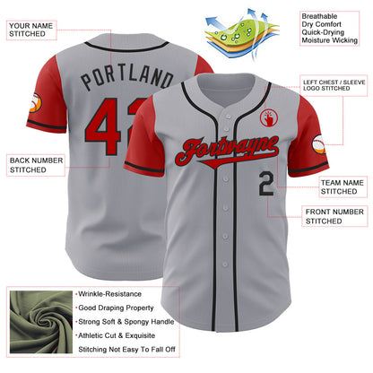 Custom Gray Red-Black Authentic Two Tone Baseball Jersey
