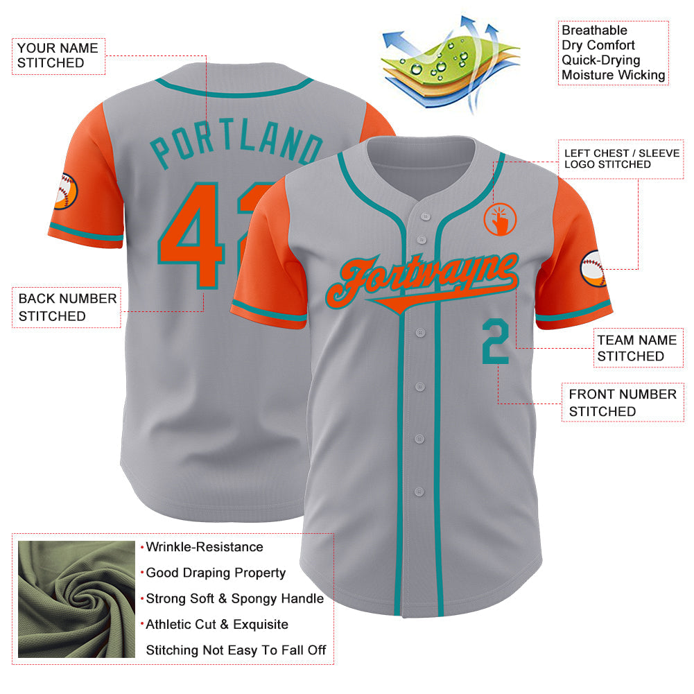Custom Gray Orange-Teal Authentic Two Tone Baseball Jersey