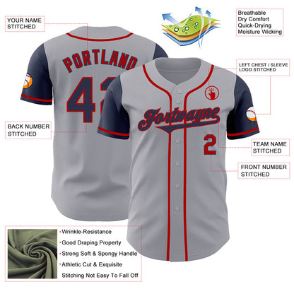 Custom Gray Navy-Red Authentic Two Tone Baseball Jersey