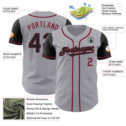 Custom Gray Black-Crimson Authentic Two Tone Baseball Jersey