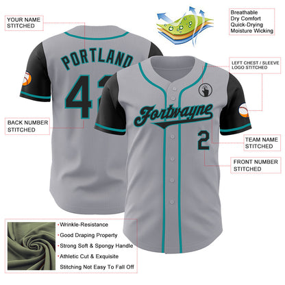 Custom Gray Black-Teal Authentic Two Tone Baseball Jersey