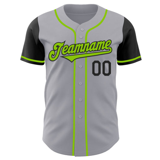 Custom Gray Neon Green-Black Authentic Two Tone Baseball Jersey