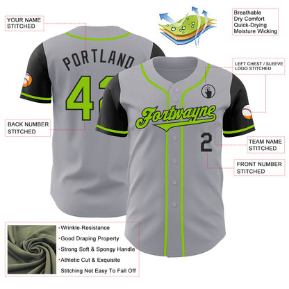Custom Gray Neon Green-Black Authentic Two Tone Baseball Jersey