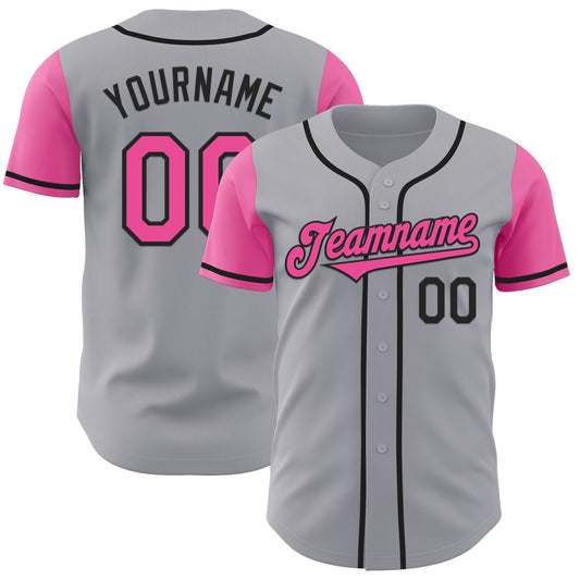 Custom Gray Pink-Black Authentic Two Tone Baseball Jersey