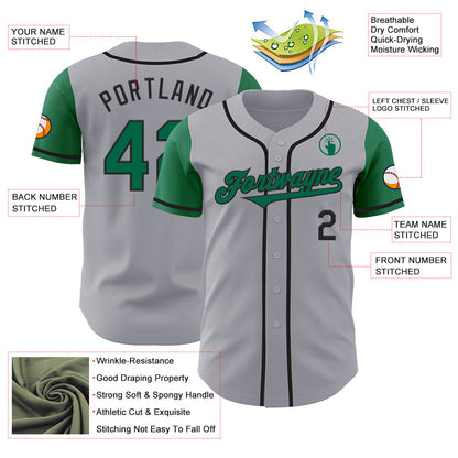 Custom Gray Kelly Green-Black Authentic Two Tone Baseball Jersey