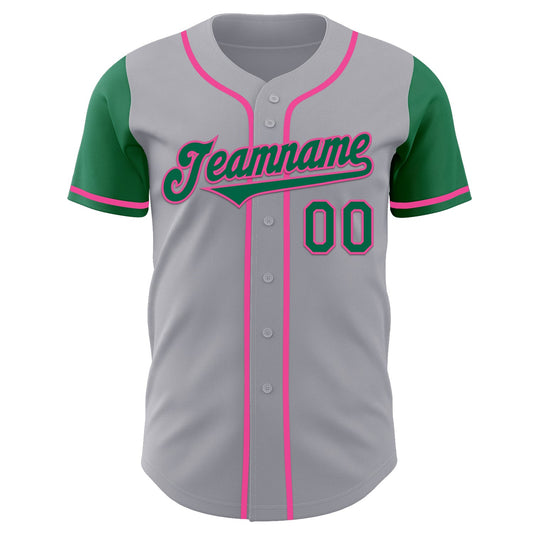 Custom Gray Kelly Green-Pink Authentic Two Tone Baseball Jersey