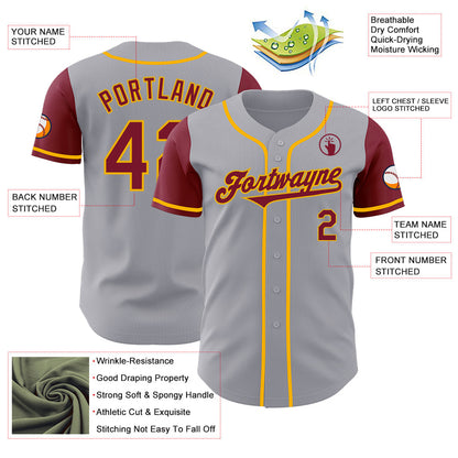 Custom Gray Crimson-Gold Authentic Two Tone Baseball Jersey