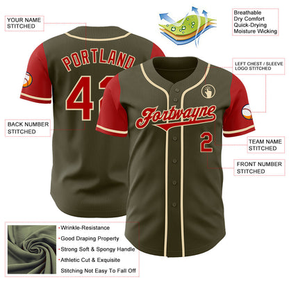 Custom Olive Red-Cream Authentic Two Tone Salute To Service Baseball Jersey