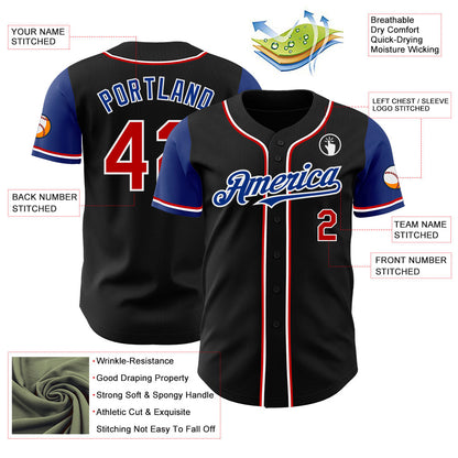 Custom Black Red Royal-White Authentic Two Tone Baseball Jersey
