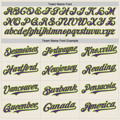 Custom Cream Purple Pinstripe Neon Green Authentic Two Tone Baseball Jersey