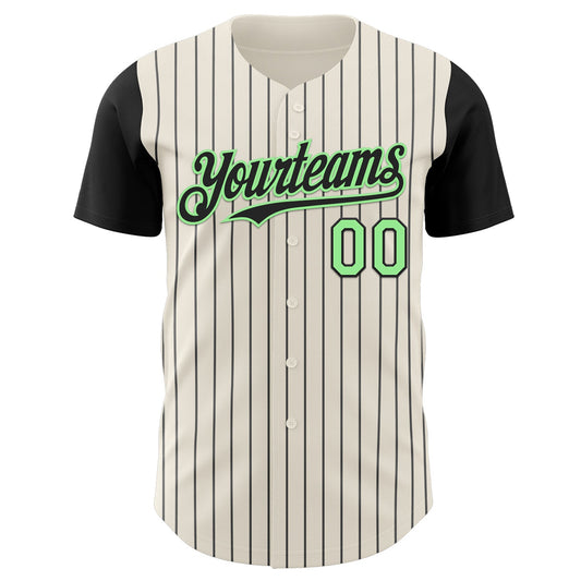 Custom Cream Black Pinstripe Pea Green Authentic Two Tone Baseball Jersey
