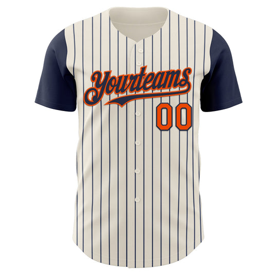 Custom Cream Navy Pinstripe Orange Authentic Two Tone Baseball Jersey