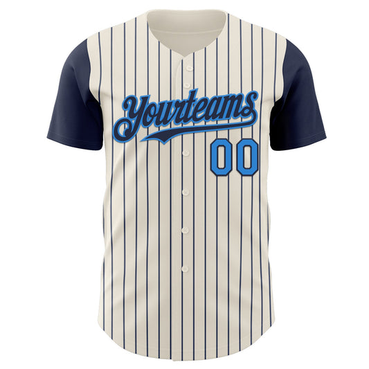 Custom Cream Navy Pinstripe Electric Blue Authentic Two Tone Baseball Jersey