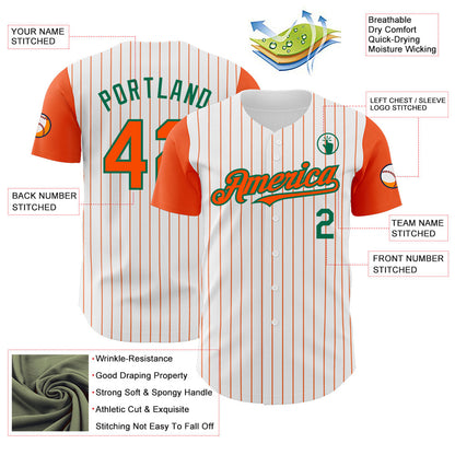 Custom White Orange Pinstripe Kelly Green Authentic Two Tone Baseball Jersey