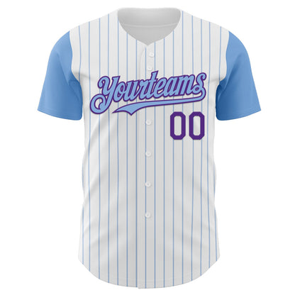 Custom White Light Blue Pinstripe Purple Authentic Two Tone Baseball Jersey