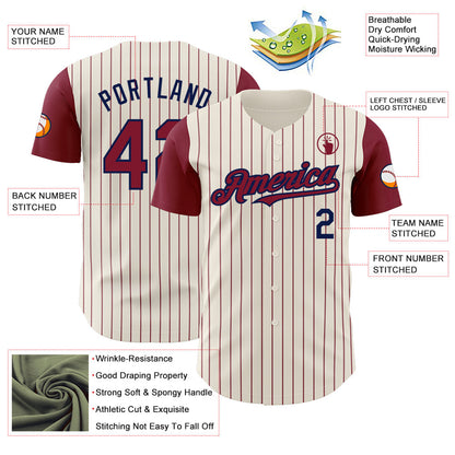 Custom Cream Crimson Pinstripe Navy Authentic Two Tone Baseball Jersey
