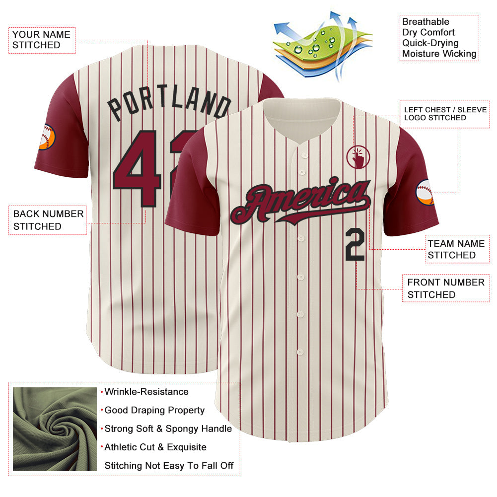 Custom Cream Crimson Pinstripe Black Authentic Two Tone Baseball Jersey