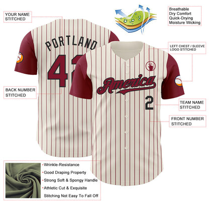 Custom Cream Crimson Pinstripe Black Authentic Two Tone Baseball Jersey