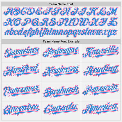 Custom White Electric Blue Pinstripe Pink Authentic Two Tone Baseball Jersey