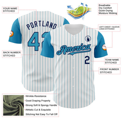 Custom White Panther Blue Pinstripe Navy Authentic Two Tone Baseball Jersey