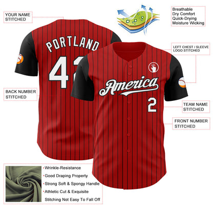 Custom Red Black Pinstripe White Authentic Two Tone Baseball Jersey
