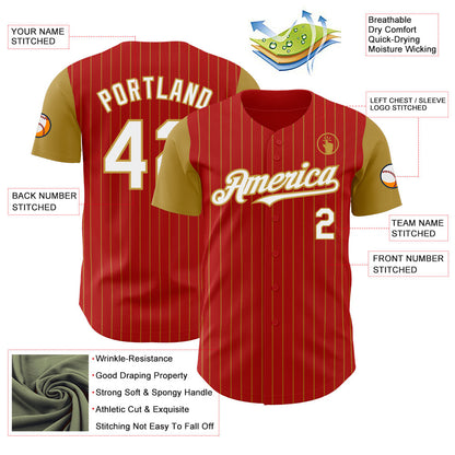 Custom Red Old Gold Pinstripe White Authentic Two Tone Baseball Jersey