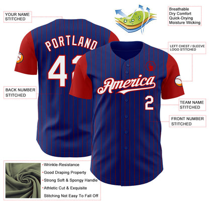Custom Royal Red Pinstripe White Authentic Two Tone Baseball Jersey